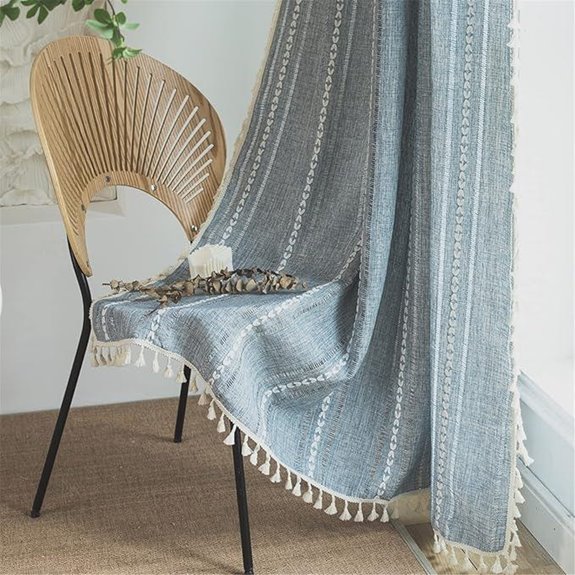 Sutuo Blue Boho Denim Curtains 84 Inches 1 Panel