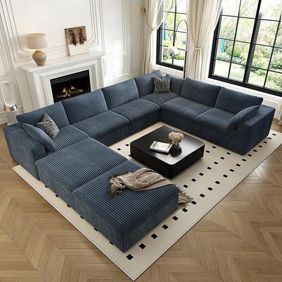 Oversized Modular Cloud Couch with Ottomans Blue