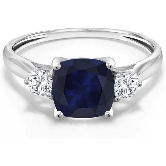 Gem Stone King 10K White Gold Blue Sapphire Ring