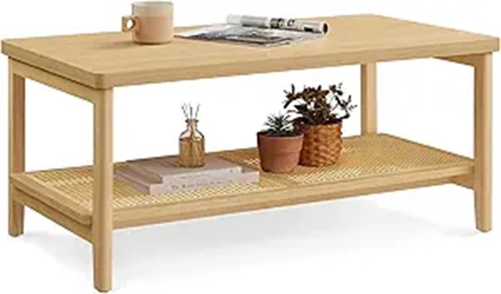 VASAGLE 2-Tier Boho Coffee Table with Storage