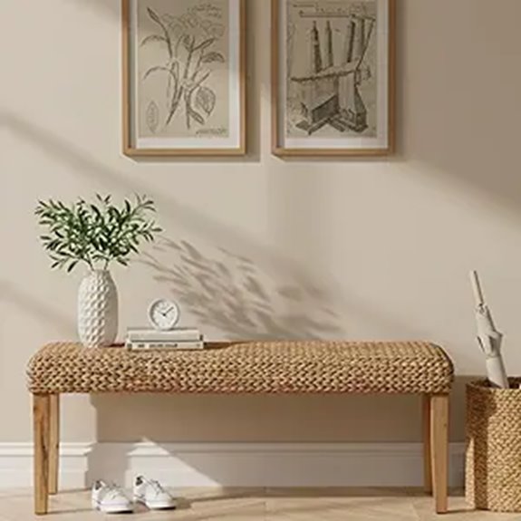 Solid Wood Acacia Boho Indoor Entryway Bench