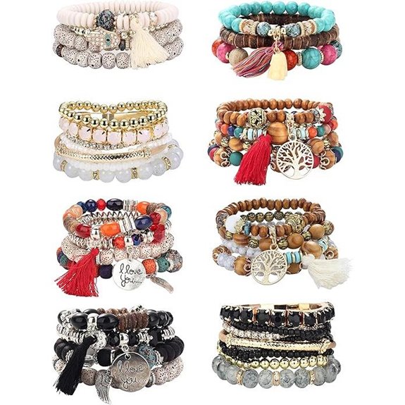 LoyalLook Boho Stackable Bead Bracelet Set (8 Pieces)
