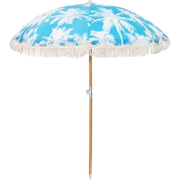 6.5Ft Boho Beach Umbrella with Fringe and Carrying Bag