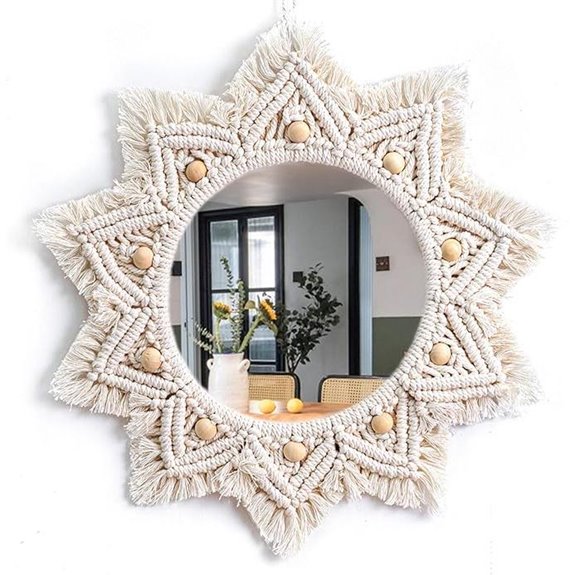 Boho Macrame Circle Wall Mirror for Home Decor