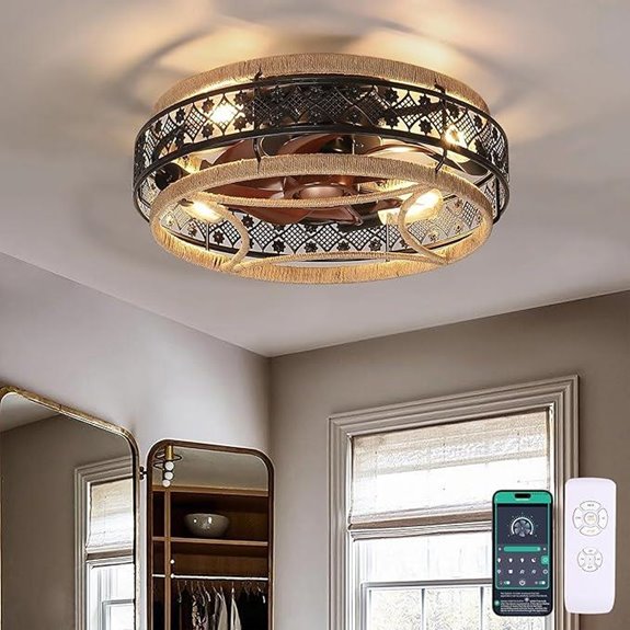 Boho Nylon Cage Ceiling Fan with Lights and Remote