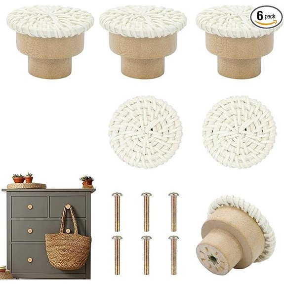 Boho Rattan Cabinet Knobs 6 Pcs