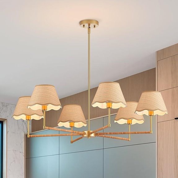 39” Boho Rattan Chandelier with 6 Lights