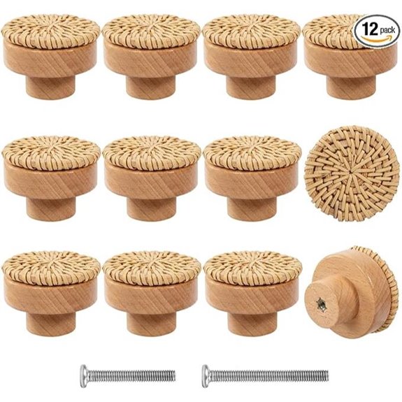 ANPHSIN 12 Pack Boho Rattan Drawer Knobs