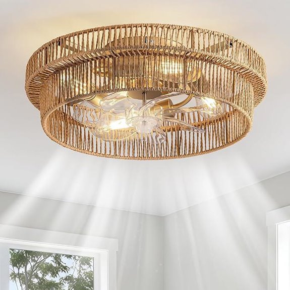 Rattan Boho Ceiling Fan with Light and Remote