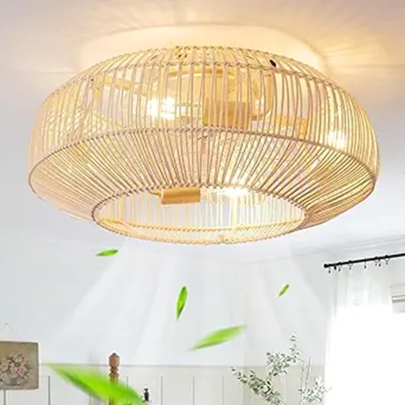 Boho Rattan Ceiling Fan with Light and Remote