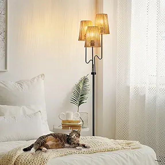 Boho Rattan Floor Lamp with Shade 68in
