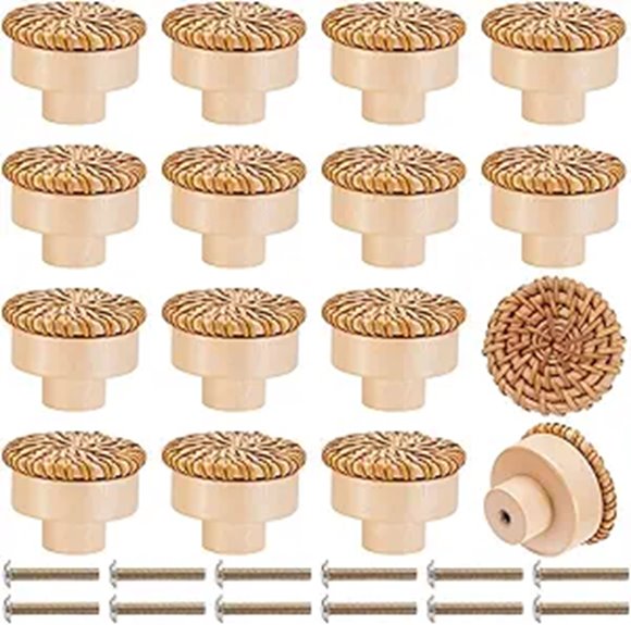 Boho Rattan Drawer Knobs with Screws (30 Pack)