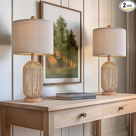 OYEARS 21 Boho Rattan Table Lamps Set of 2
