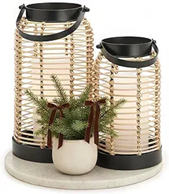 Natural Rattan Boho Lanterns for Indoor & Outdoor Decor