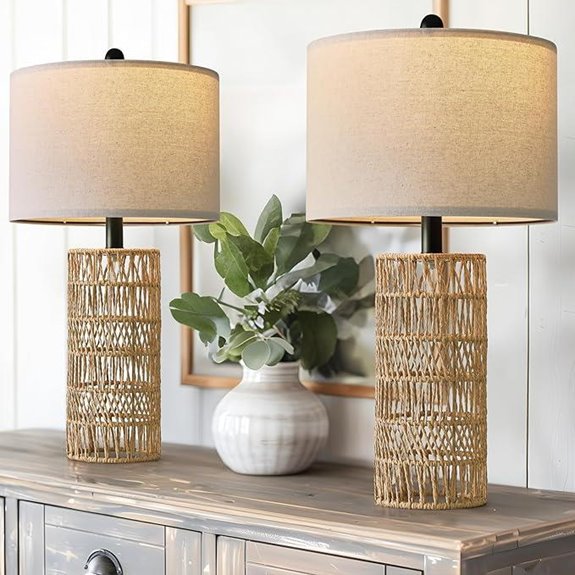 OYEARS Boho Rattan Table Lamps Set of 2
