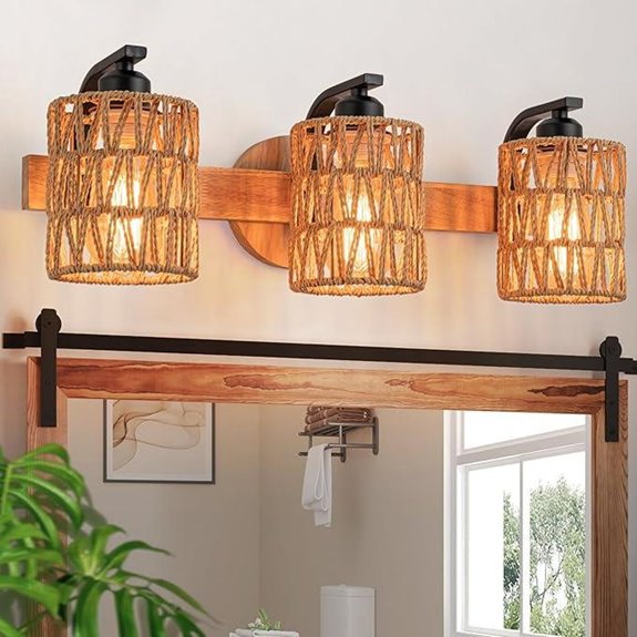 Boho Rattan Wall Sconce Bathroom Vanity Light