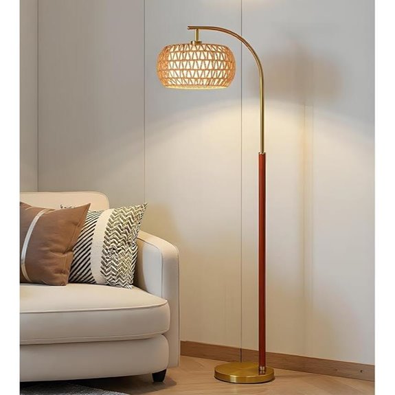 Walnut Gold Boho Floor Lamp with LED Bulb