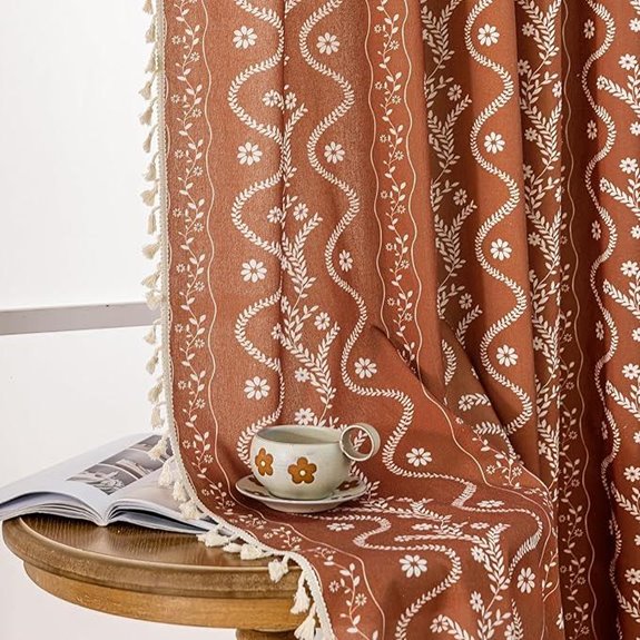 Burnt Orange Boho Linen Curtains for Living Room