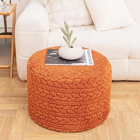 Round Boho Pouf Ottoman Foot Rest Burnt Orange