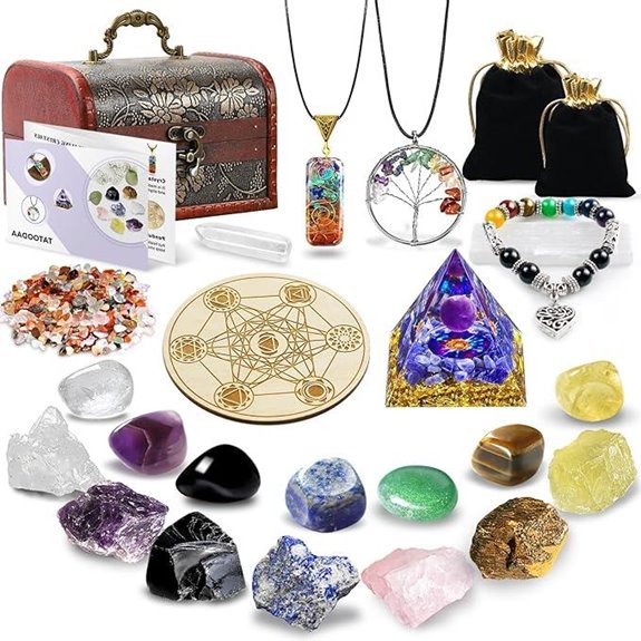Healing Crystal Set with Chakra Stones and Wooden Box