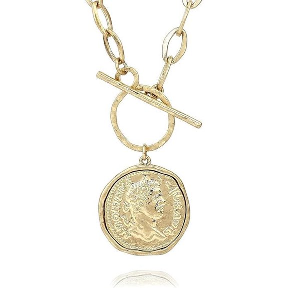 POMINA Chunky Coin Necklace with Pearl and Toggle