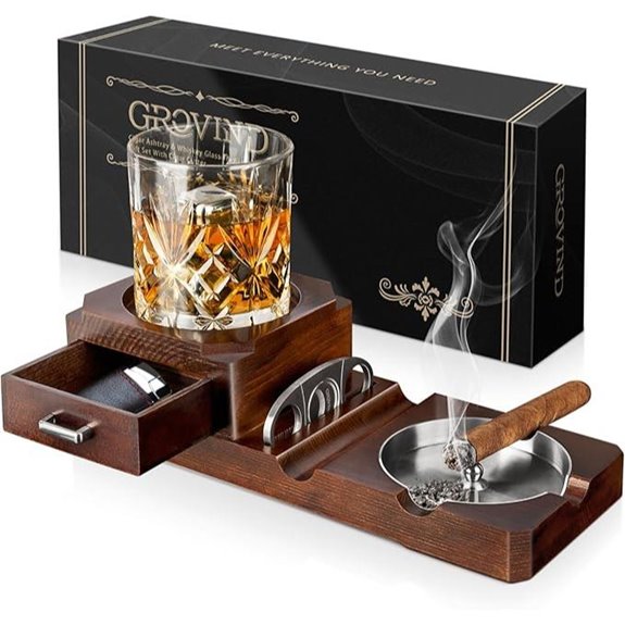 Cigar Ashtray & Whiskey Glass Tray Gift Set