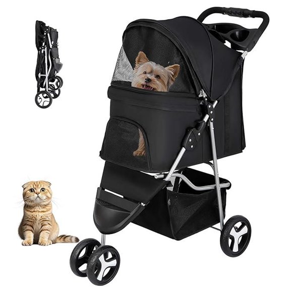 ZENY Foldable Pet Stroller with Storage and Cup Holder