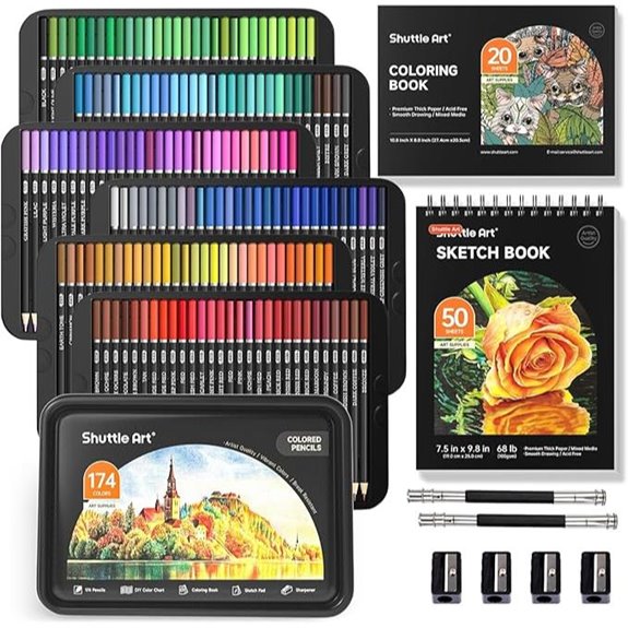 Shuttle Art 174 Colored Pencils Set with Accessories