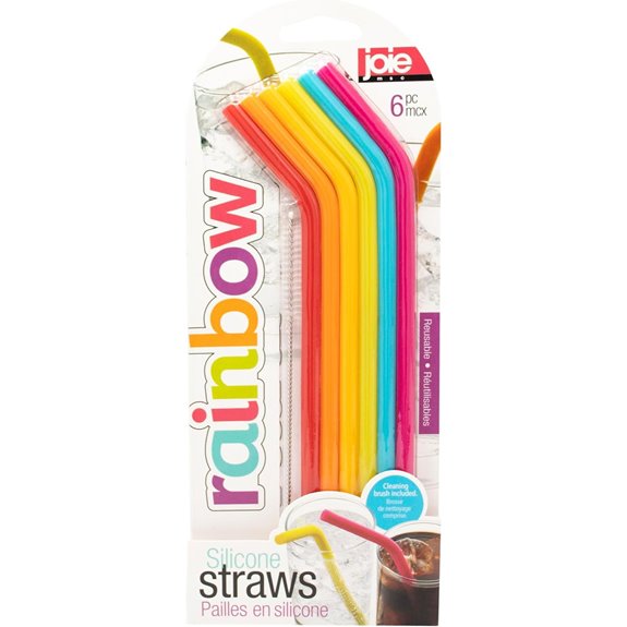 Joie Rainbow Silicone Straws with Cleaning Brush (6-Pack)