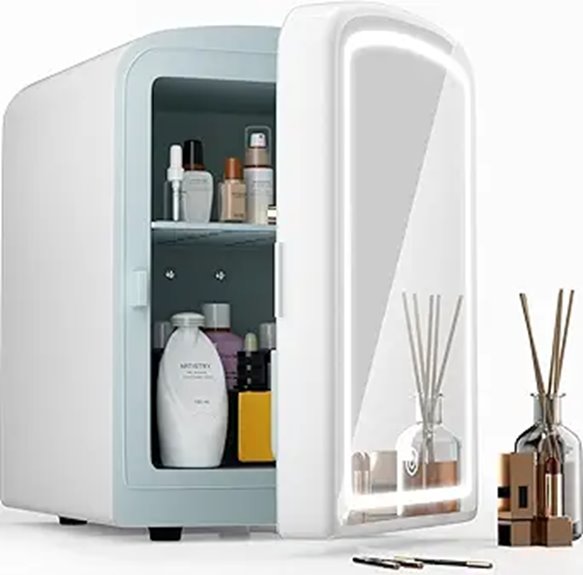 Mini Skincare Fridge with LED Mirror and Cooler
