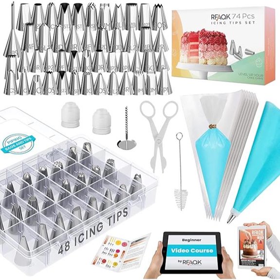 RFAQK 74-Piece Cake Decorating Tips & Piping Bags Set