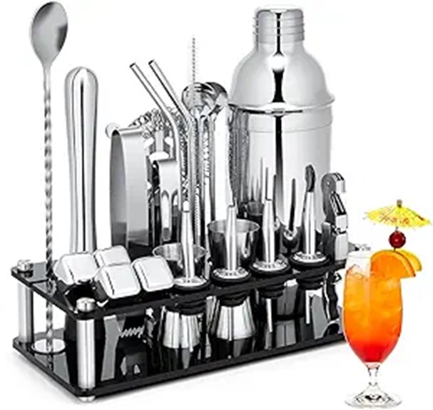 23-Piece Cocktail Shaker Set with Stand and Whiskey Stones