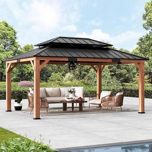 Modern Rosewood Gazebo with Steel Roof for Garden