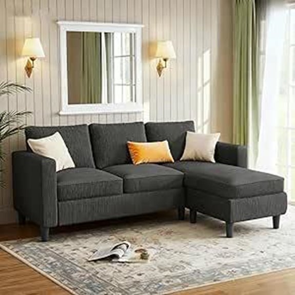 JAMFLY 3-Seat Convertible Sectional Sofa with Ottoman