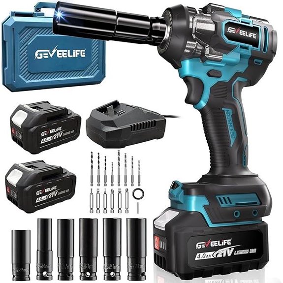GEVEELIFE Cordless Impact Wrench with Batteries & Sockets