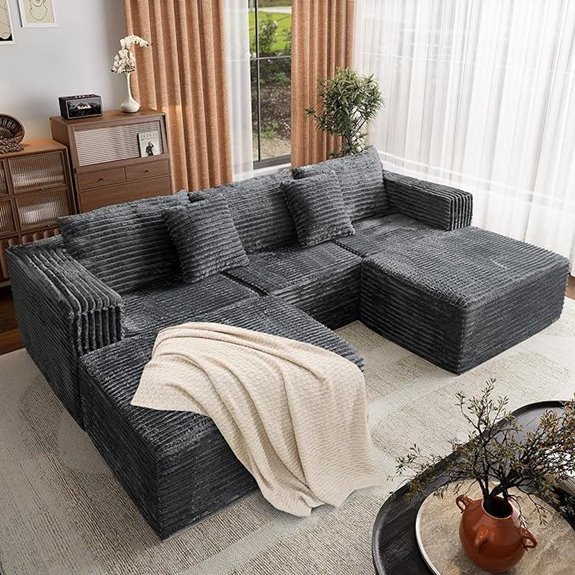 110 Corduroy U-Shaped Sectional Sofa with Ottomans