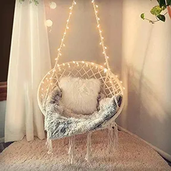 Hanging Cotton Swing Chair with Lights and Hardware