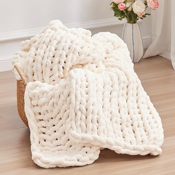 Chunky Knit Throw Blanket 50x60 Cream Machine Washable