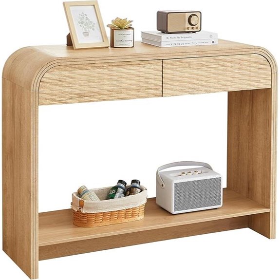 Curved Console Table with Storage for Living Room