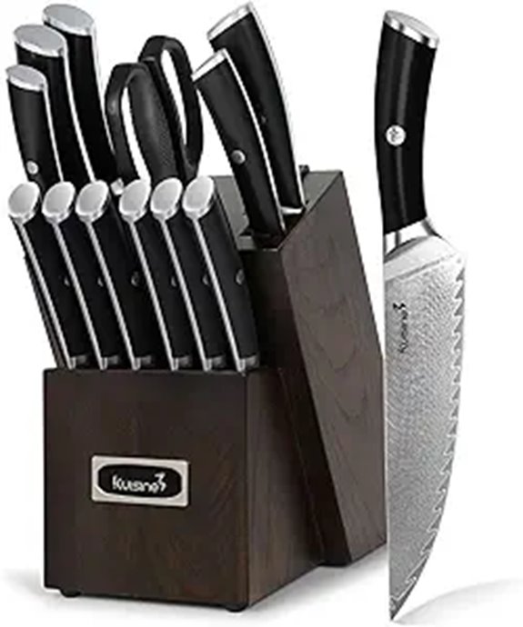 Damascus 14-Piece Knife Block Set with Sharpener