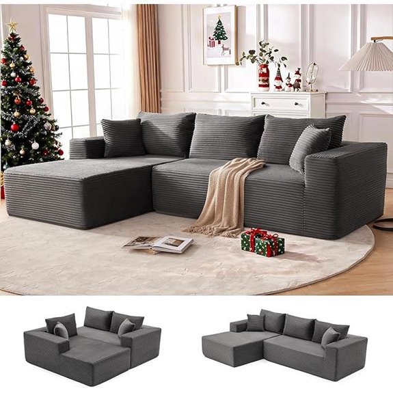 110” Modular Sectional Sofa with Chaise Dark Grey