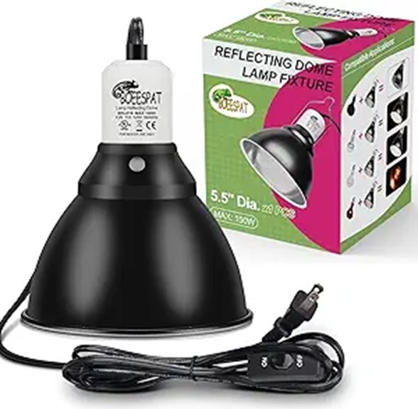 Reptile Heat Lamp Fixture with Deep Dome and Switch
