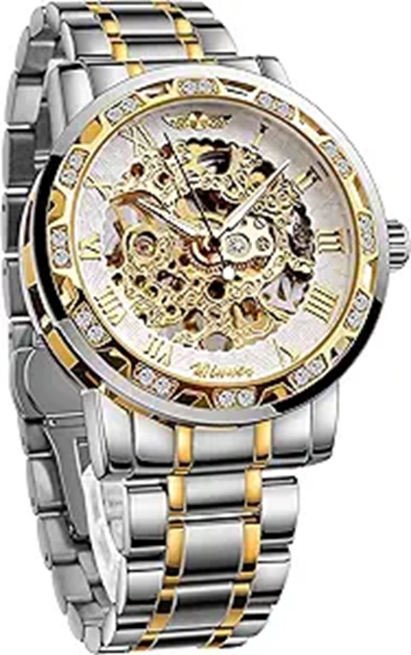 Winner Retro Mechanical Skeleton Watch with Diamond & Carving