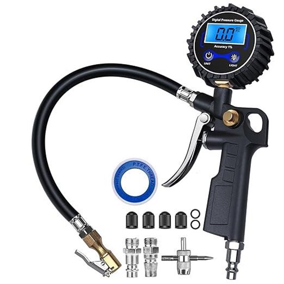 Digital Tire Pressure Gauge with Inflator and Accessories