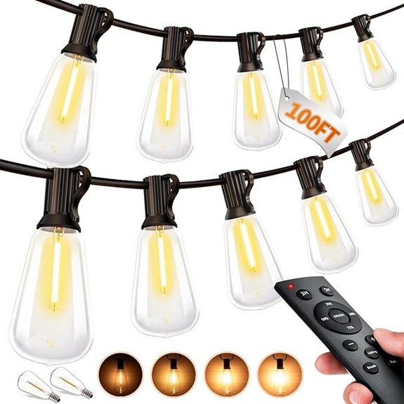 Outdoor String LED Patio Lights with Remote Dimmable Bulbs