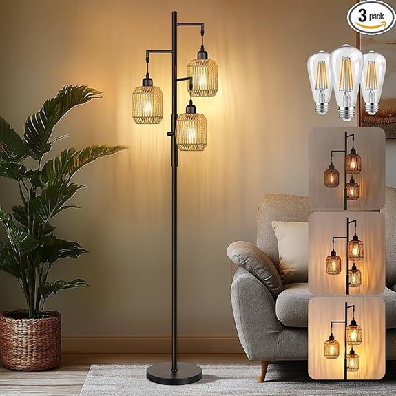 ROTTOGOON Dimmable Boho Rattan Floor Lamp