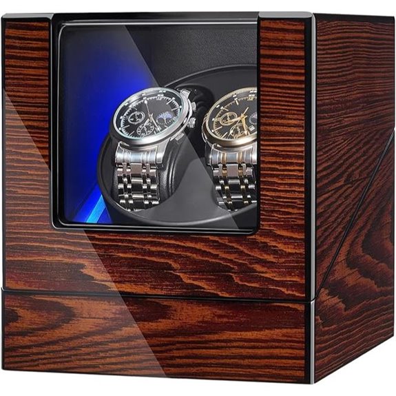 BEWISHOME Double Watch Winder with LED Light