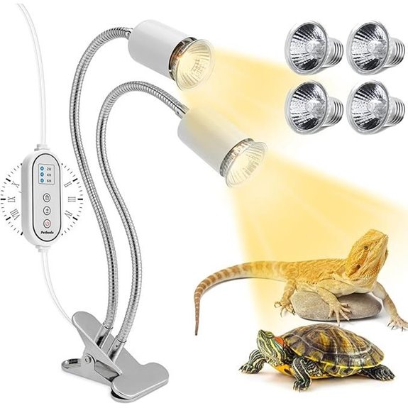 Dual Head Reptile Heat Lamp with Timer and Bulbs