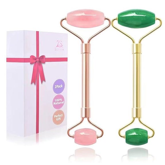2 Pack Jade & Rose Quartz Facial Rollers