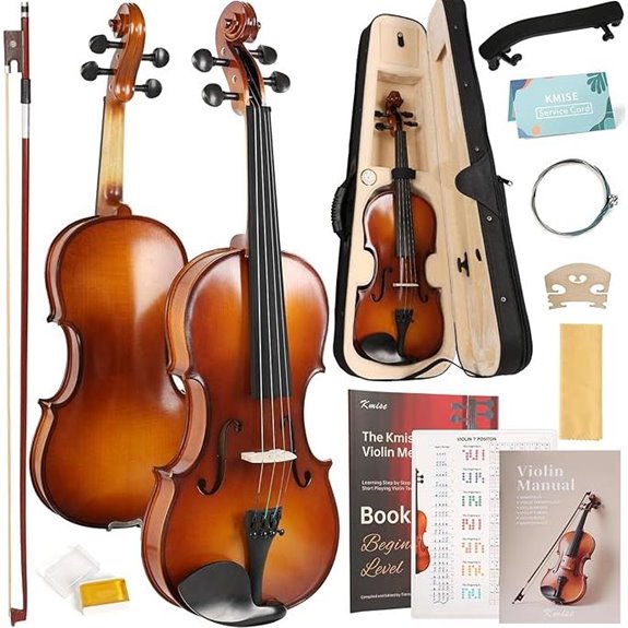 Kmise 4/4 Ebony Violin Set with Accessories
